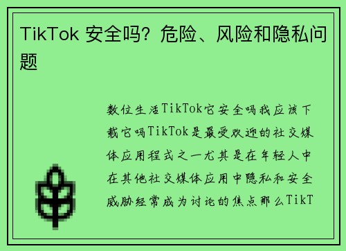 TikTok 安全吗？危险、风险和隐私问题