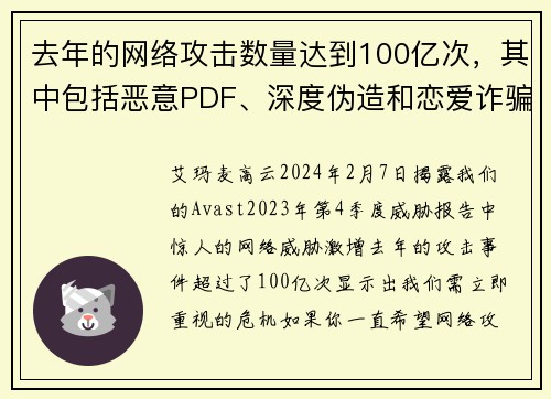 去年的网络攻击数量达到100亿次，其中包括恶意PDF、深度伪造和恋爱诈骗等多种形式。